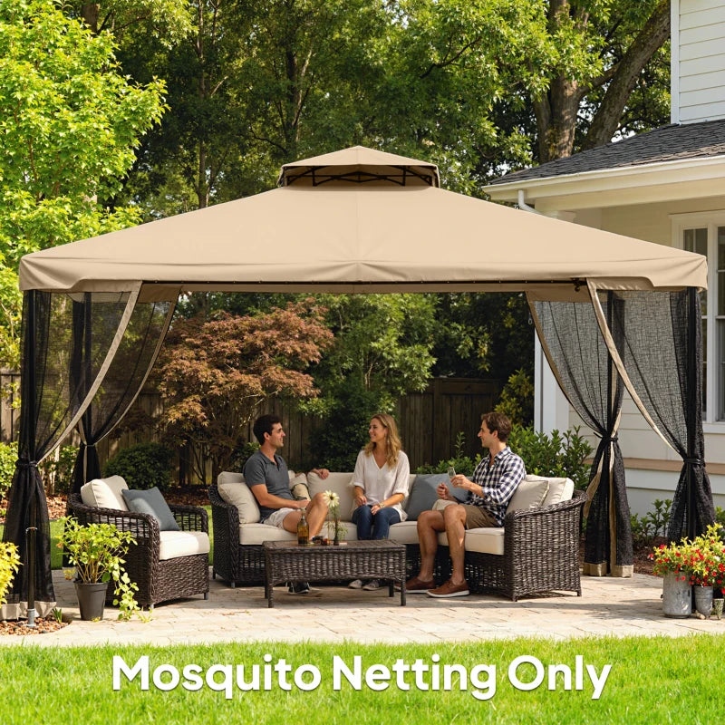 Replacement Mosquito Netting for Gazebo 10' x 12' Black Screen Walls for Canopy with Zippers, Beige
