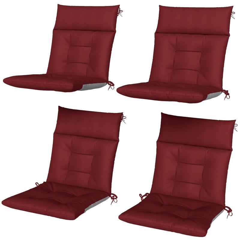 Patio Chair Cushions Set of 4, Waterproof Non-Slip Lounge Chair Cushions, 44"x21", Wine Red