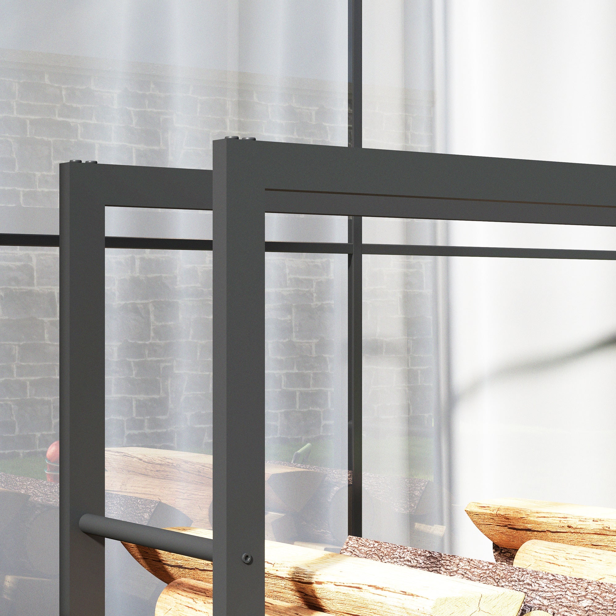 Outsunny Outdoor Firewood Rack with Wheels Heavy Duty Steel Wood Log Storage Stacker for Fireplace, Black