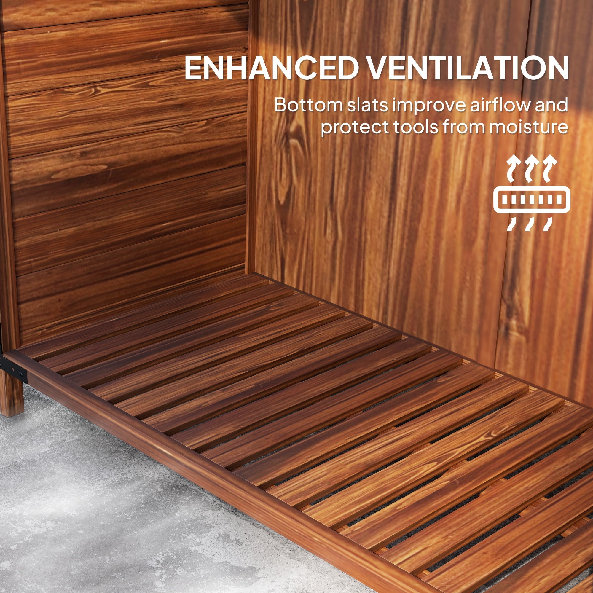 Outsunny Outdoor Storage Cabinet, Wooden Garden Storage Shed with Double Doors and Shelves for Garden Porch Deck, Mixed-Brown