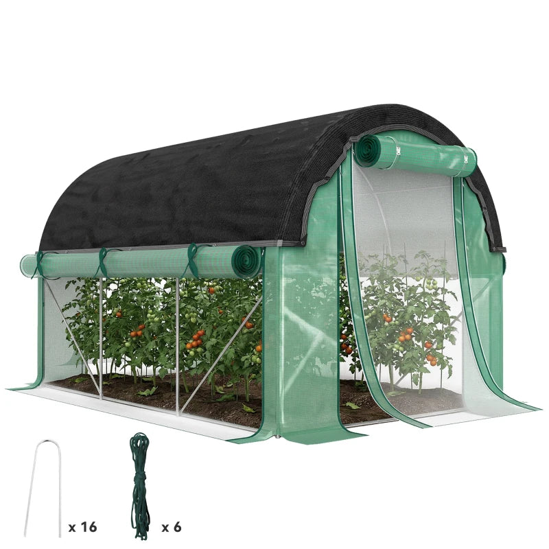 Walk-in Tunnel Greenhouse, Plant Hot House with Sunshade Net, Roll-up Mesh Sidewalls, 2 Doors, 6.6' x 10' x 6.5' , Green