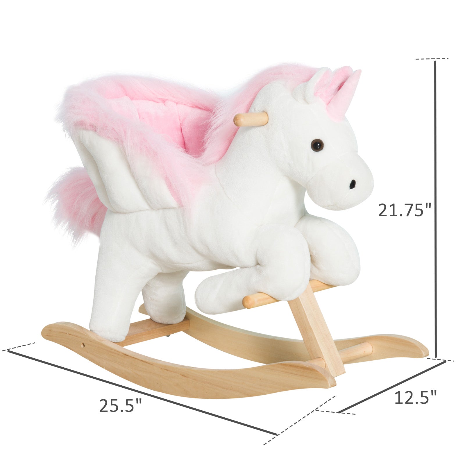 Qaba Kids' Pink Plush Rocking Horse Pony Sing-Along Musical Song Ride-On Toy Playtime Rocker Toddlers