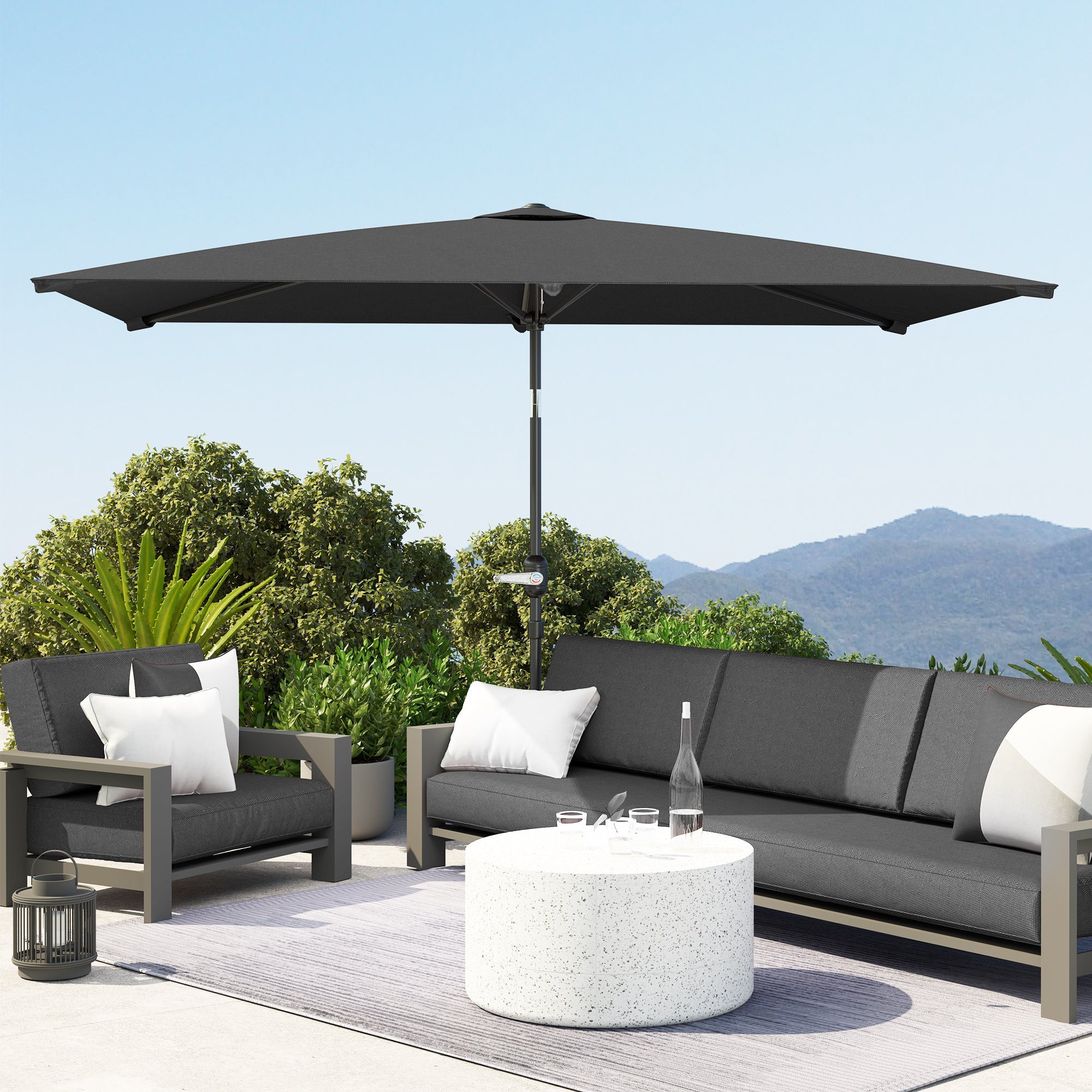Outsunny 6.6x9.6ft Rectangle Aluminum Tilt Patio Umbrella, Garden Market Parasol, Outdoor Sunshade Canopy with Crank, Dark Grey