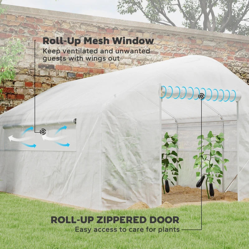 Walk-in Tunnel Greenhouse with UV/Wind Resistant, Galvanized Steel Frame and Windows, Garden Planting Warm House, 13' x 10' x 6.5' , White