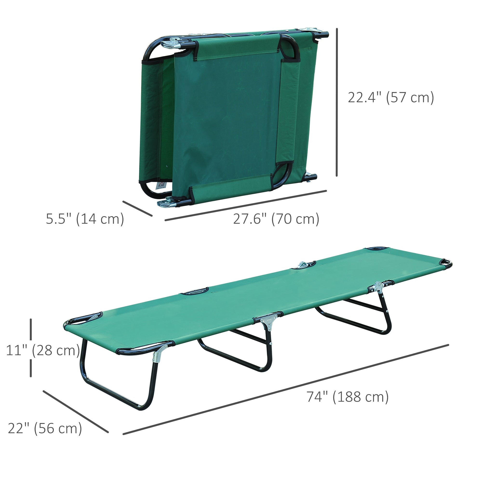 Outsunny Portable Folding Beach Lounge Chair, Reclining Patio Sun Lounger Bed, Green - Ideal for Camping & Garden