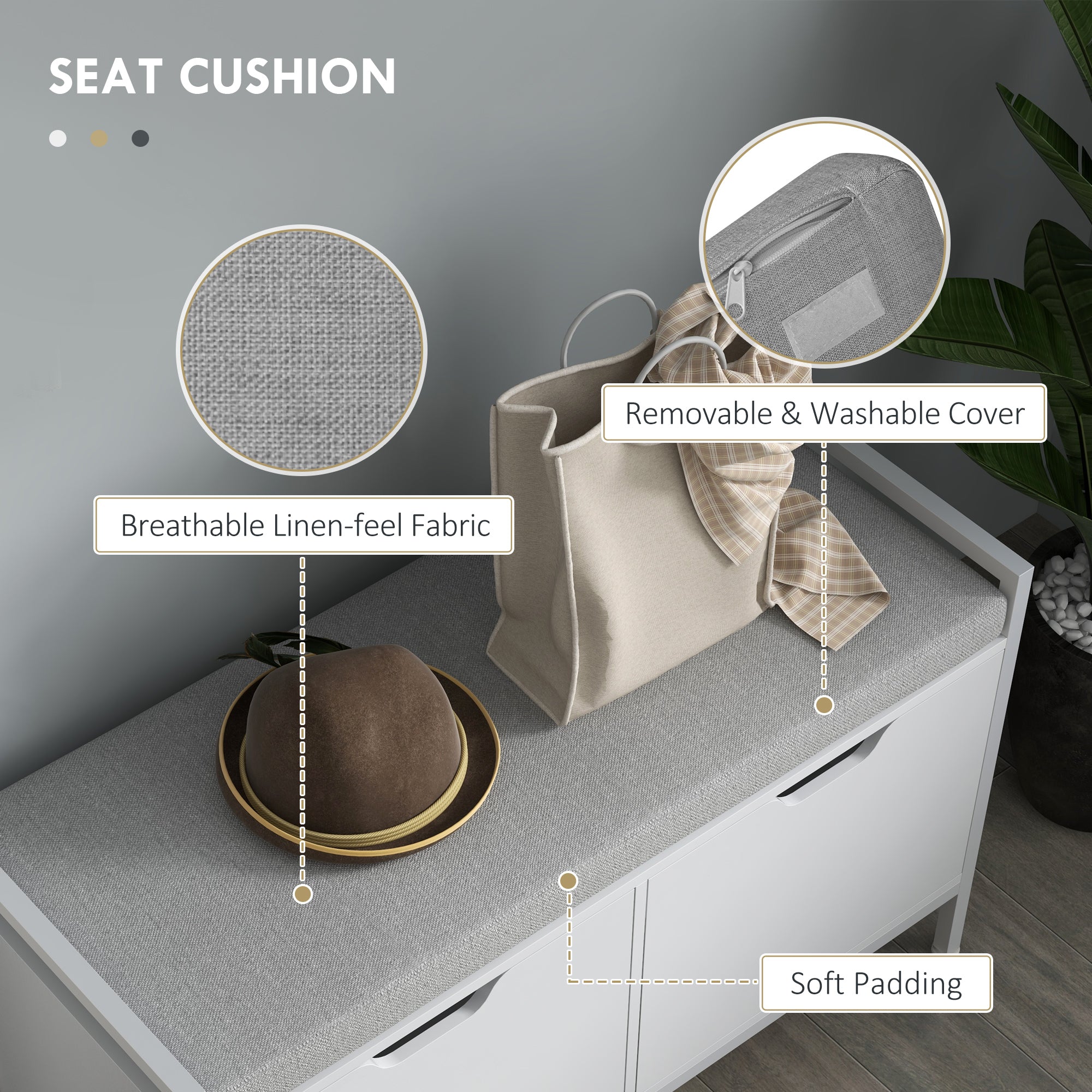 HOMCOM Shoe Storage Bench with Seat Cushion, Shoe Cabinet for Hallway, Entryway Bench, Supports 352lbs, White