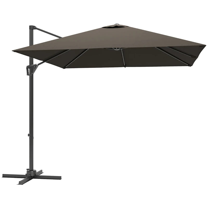 8'x8' Square Patio Hanging Offset Umbrella, Outdoor Cantilever Parasol w/ Cross Base, Tan