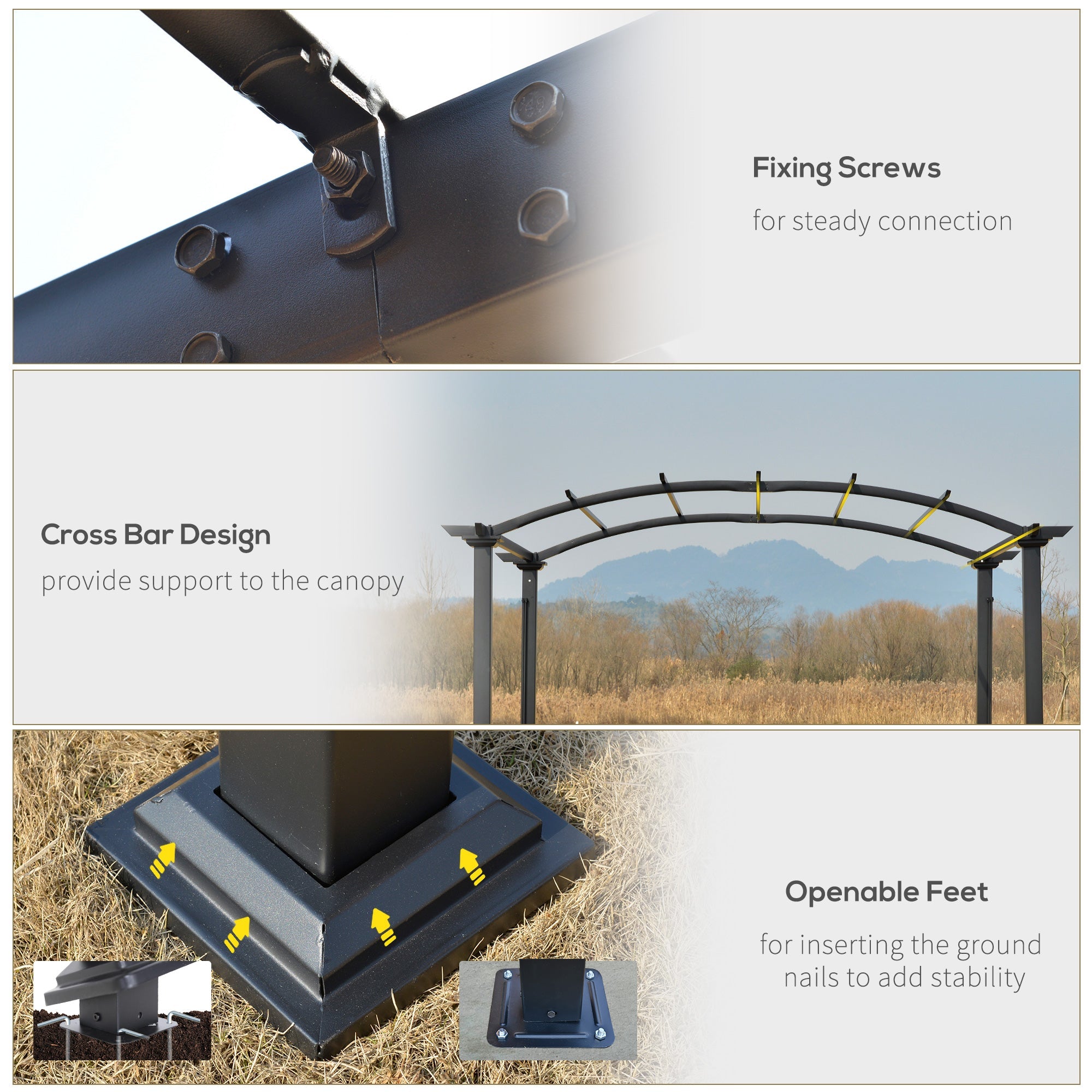 Outsunny 10' x 8' Outdoor Retractable Canopy Pergola Steel Frame Patio Pergola Shelter Sun Shade with Arc Roof, Beige