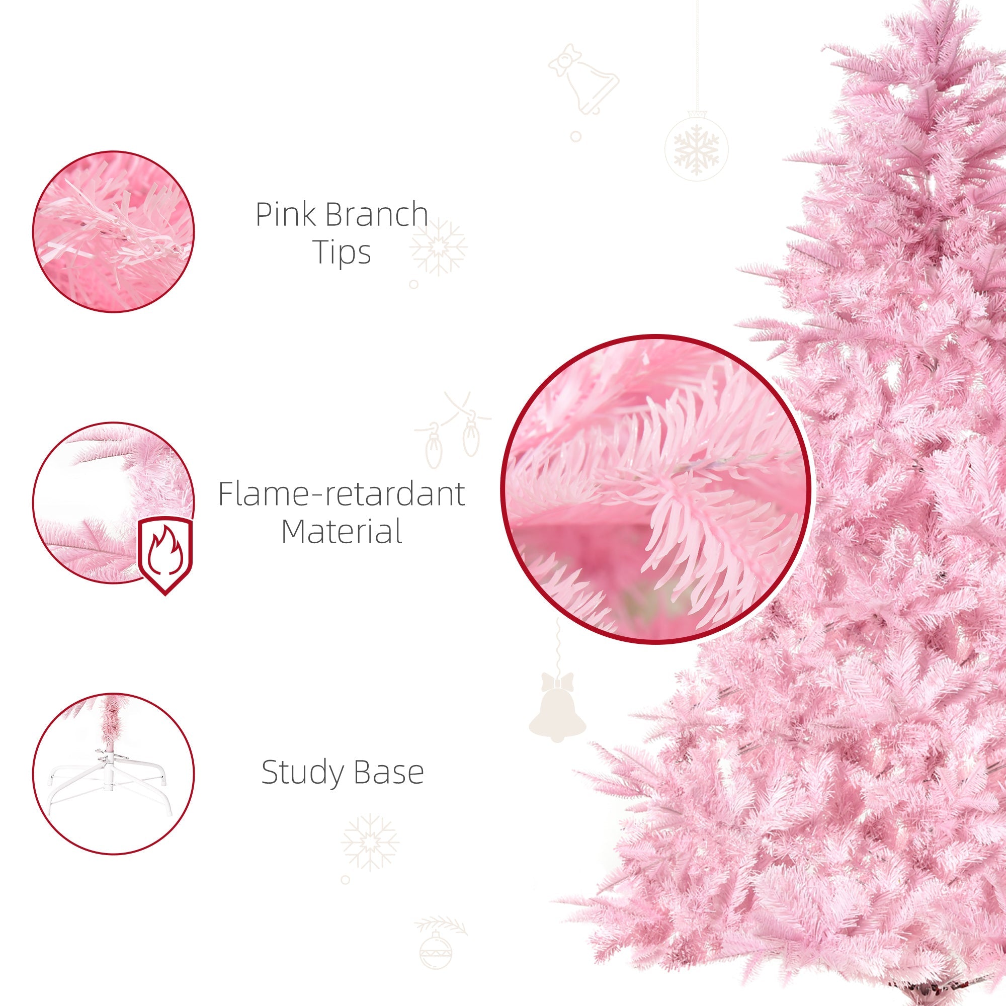 HOMCOM 5FT Pink Artificial Christmas Tree with Easy Automatic Open - Vibrant Holiday Decor for Home & Party