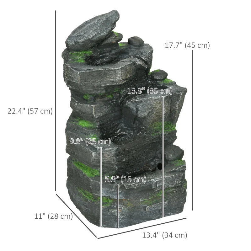 Garden Water Feature with LED Lights and Pump, 4 Tier Cascading Water Fountain for Outdoor