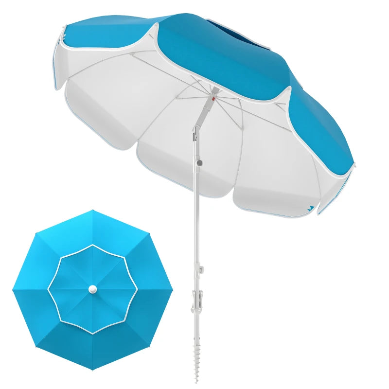 6 ft Beach Umbrella Portable with Sand Anchor, Carry Bag, Adjustable Height & Tilt, UPF50+ UV Protection, Blue