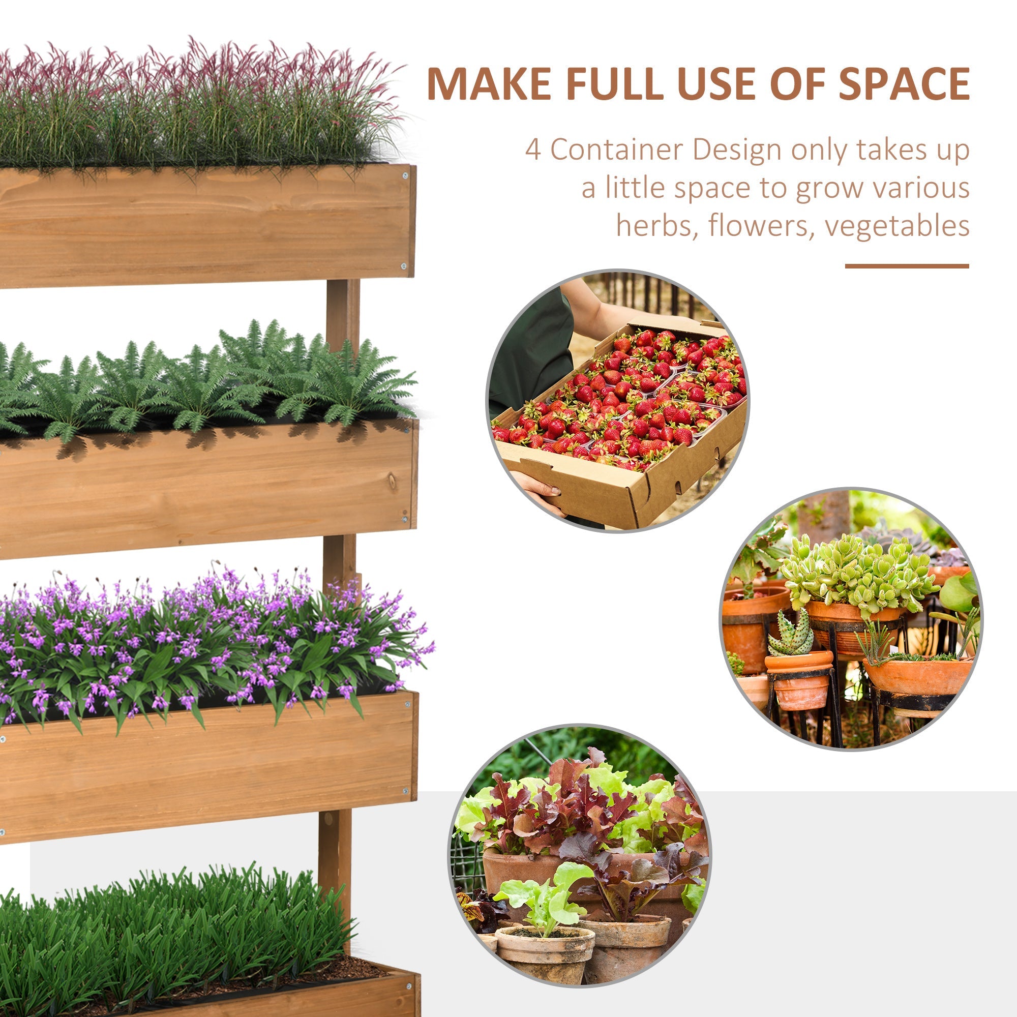 Outsunny 4-Tier Vertical Raised Garden Bed: Elevated Planter Rack with Non-Woven Fabric, Wooden Boxes