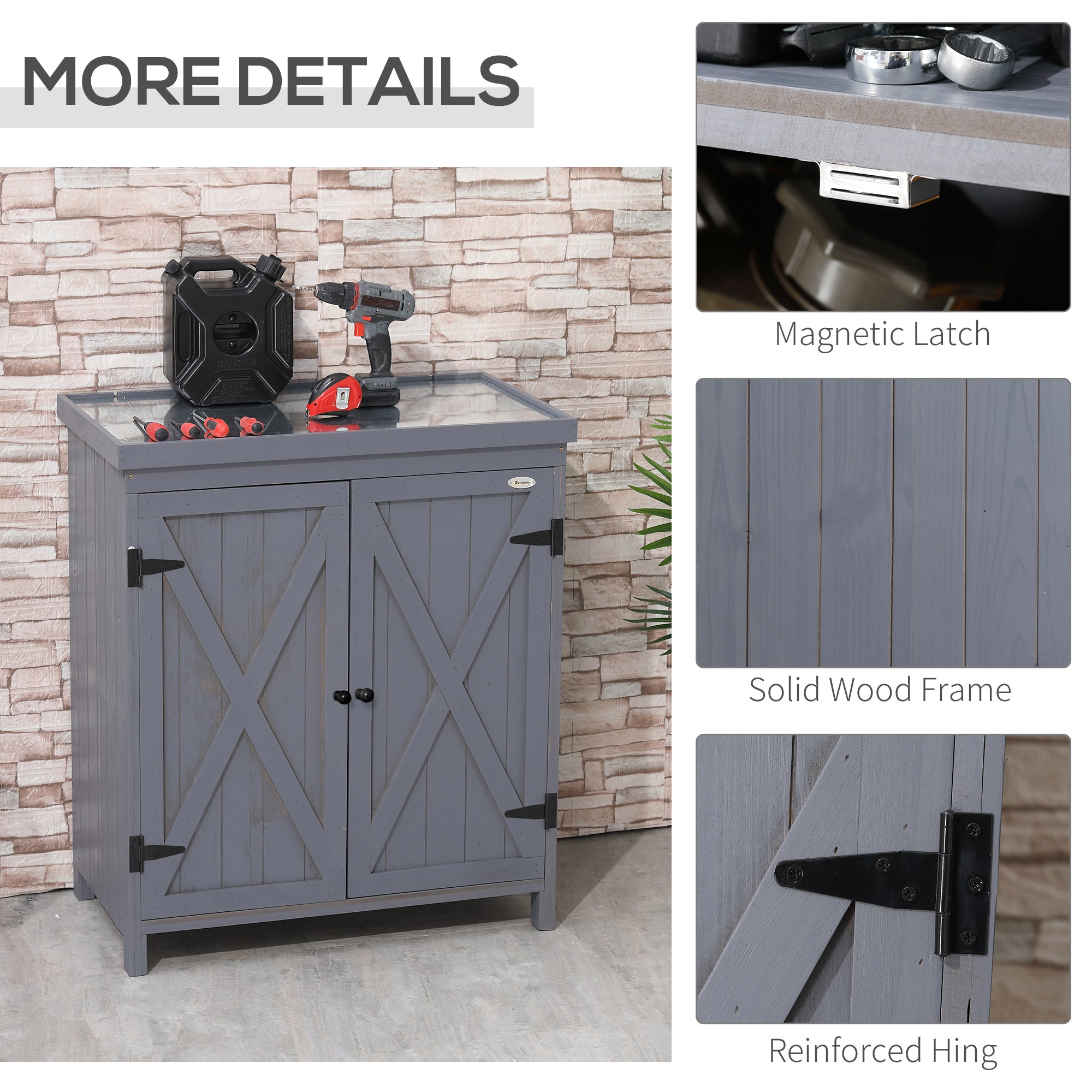 Outsunny Garden Storage Cabinet Outdoor Tool Shed Galvanized Top Two Shelves for Yard Pool Accessories Grey