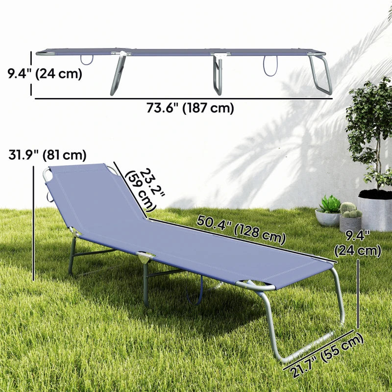 Folding Outdoor Lounge Chair Reclining Tanning Chair with Breathable Mesh Fabric for Patio Garden Pool, Navy Blue