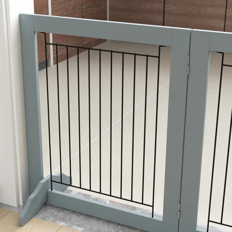 Freestanding Pet Gate, Folding Dog Gate with 2 Support Feet, 24" High, 3 Panels, for Small Dogs, Indoor Use - Grey