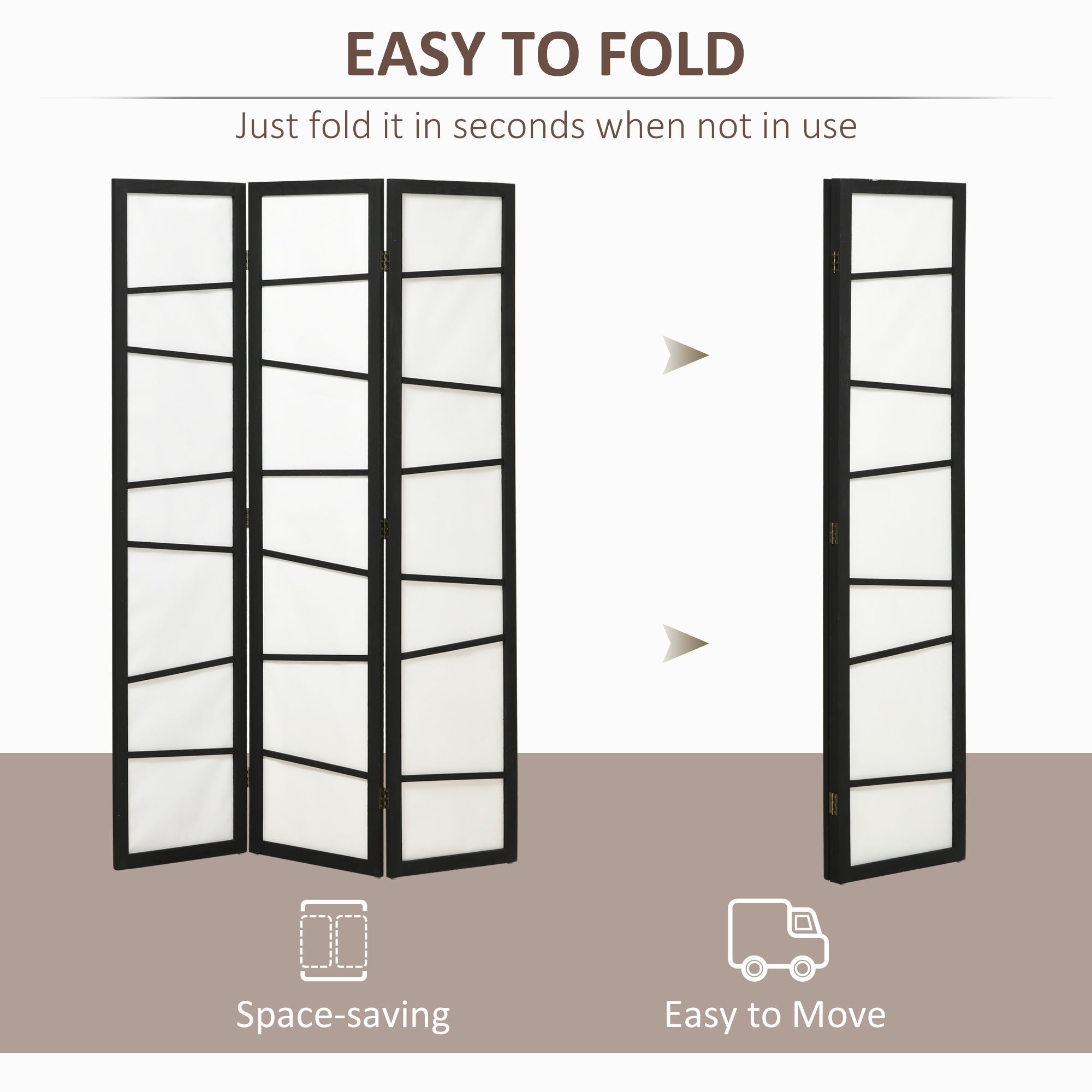 HOMCOM 5.6ft Folding Room Partition: 3-Panel Wall Divider with Wood Frame for Bedroom, Home Office, White