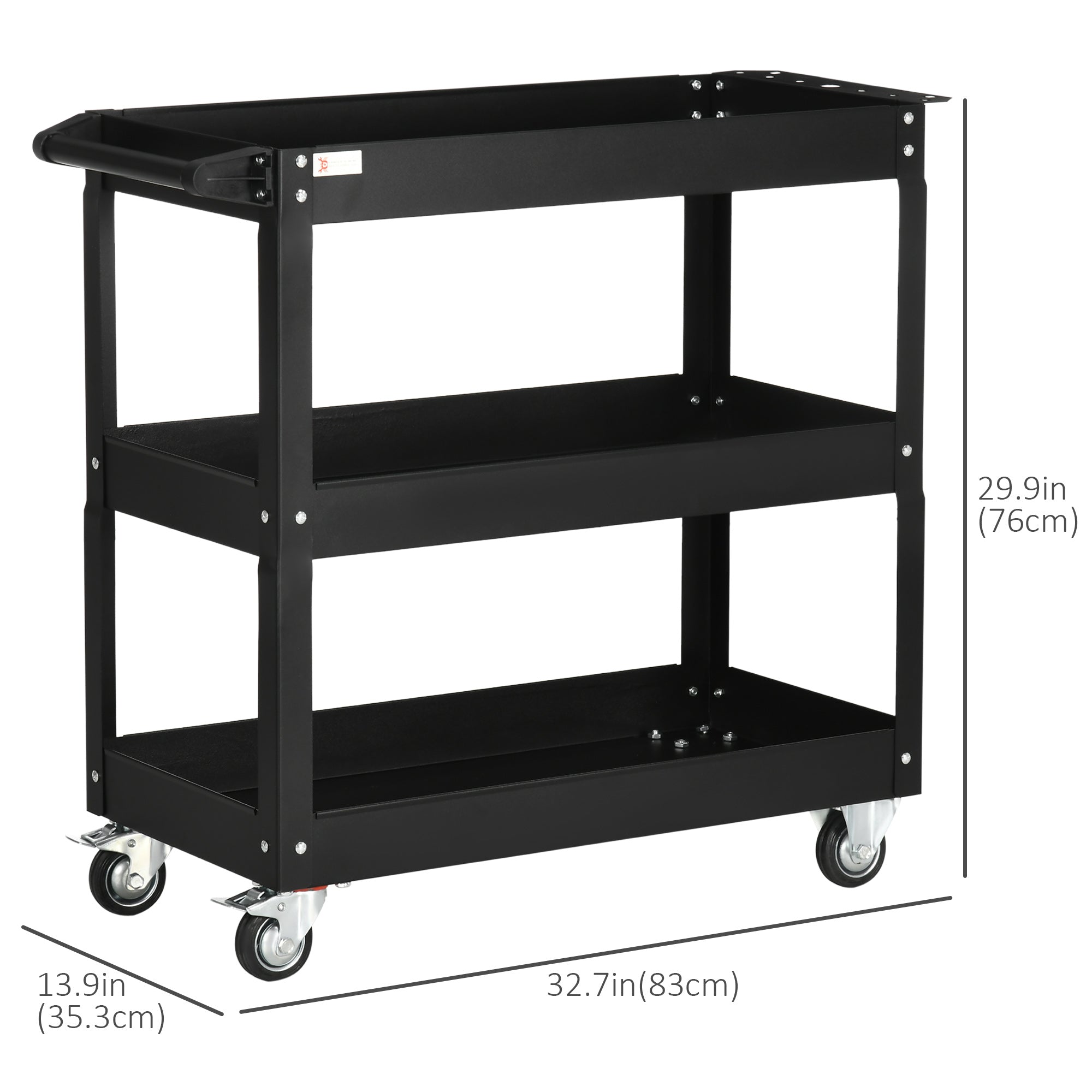 DURHAND 3 Tier Tool Cart Rolling with Wheels 330 LBS Heavy Duty Utility Steel Service Cart for Garage Black
