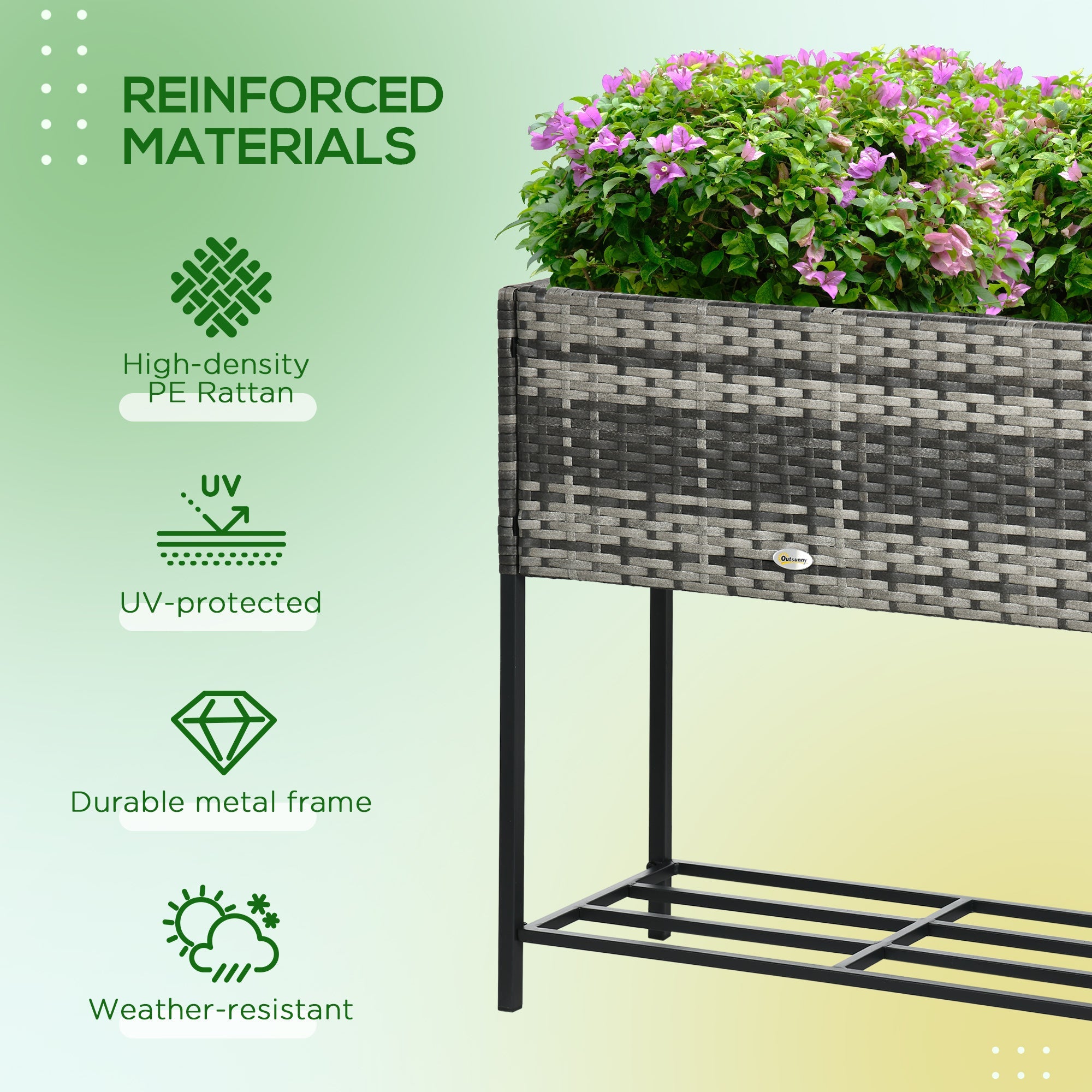 Outsunny Rattan Raised Garden Bed - Elevated Planter Boxes with Storage Shelf for Herbs, Vegetables, Grey