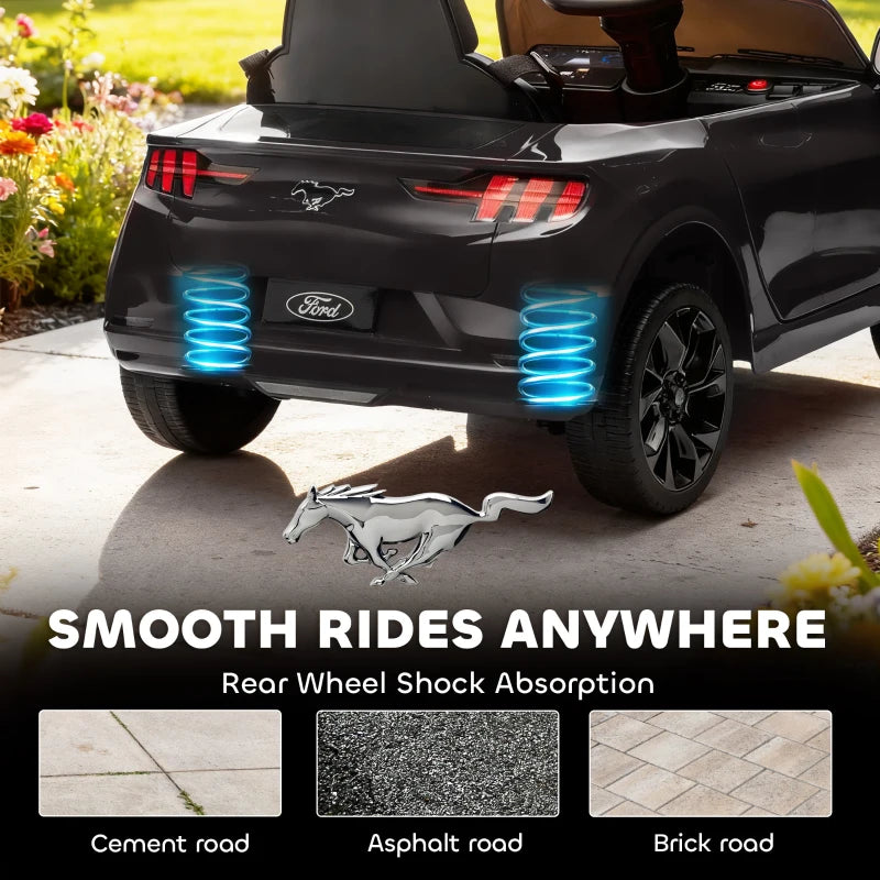Qaba Ride On Car for Kids, Licensed Ford Mustang Mach-E 12V Electric Car with Remote Control, LED Light, Music, Black