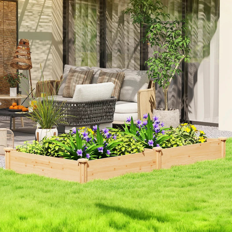 Wooden Raised Garden Bed, Outdoor Planter Box with Divider and Open Bottom for Flowers, Herbs, Vegetables, DIY Painting