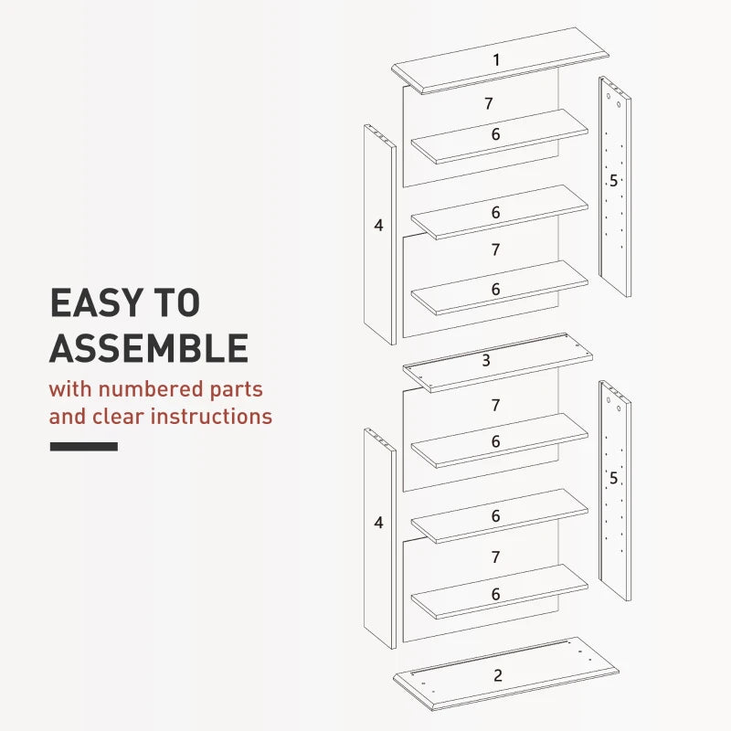 8-Tier DVD Shelf with 6 Adjustable Shelves, Slim CD Shelf, Holds 360 CDs, 185 DVDs or 185 Blu-rays, White