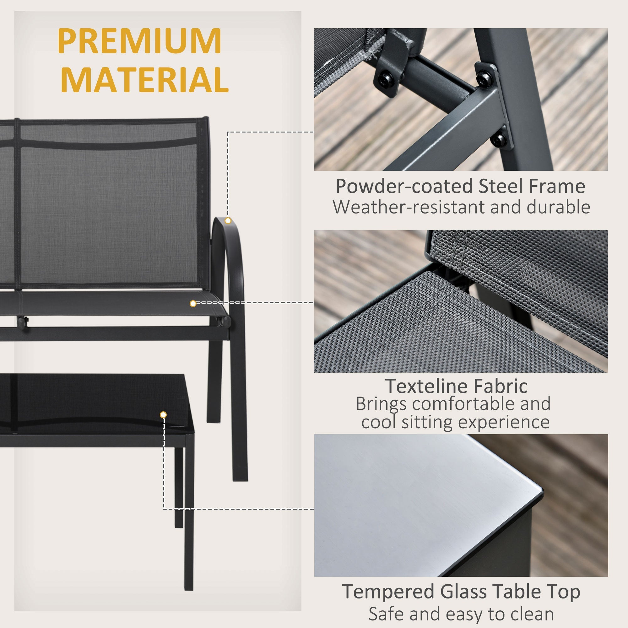 Outsunny 4-Piece Patio Furniture Set Garden Conversation Set with Loveseat, Single Chairs and Coffee Table