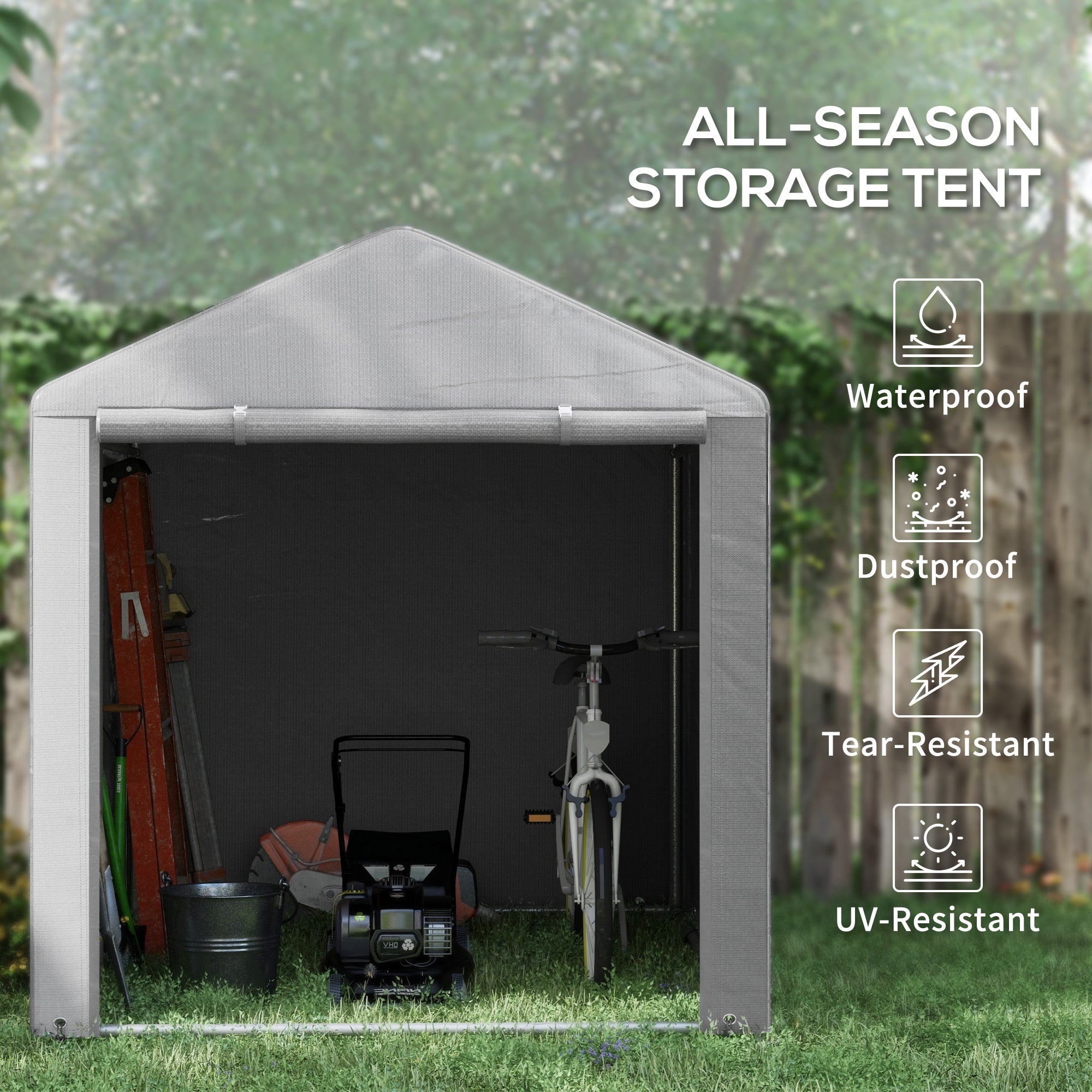 Outsunny Portable Bicycle Shed with Galvanized Steel Frame and Large Door, Waterproof Outdoor Shed for Garden Tools, Light Grey