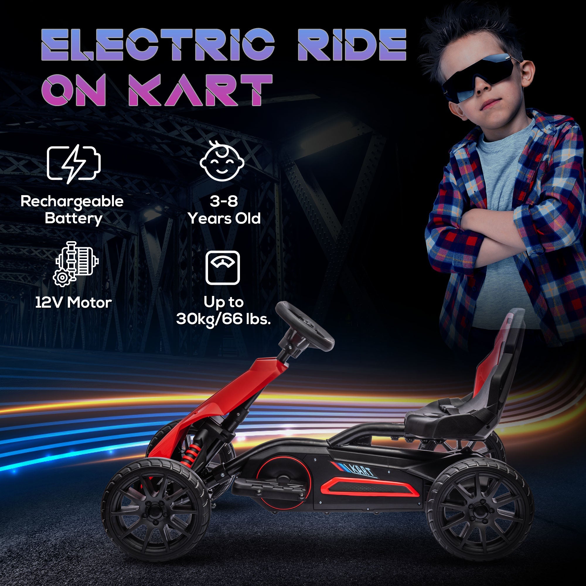 Aosom 12V Kids Electric Go Kart Racer Outdoor Car Forward Backward Adjustable Speed Red for Ages 3-8