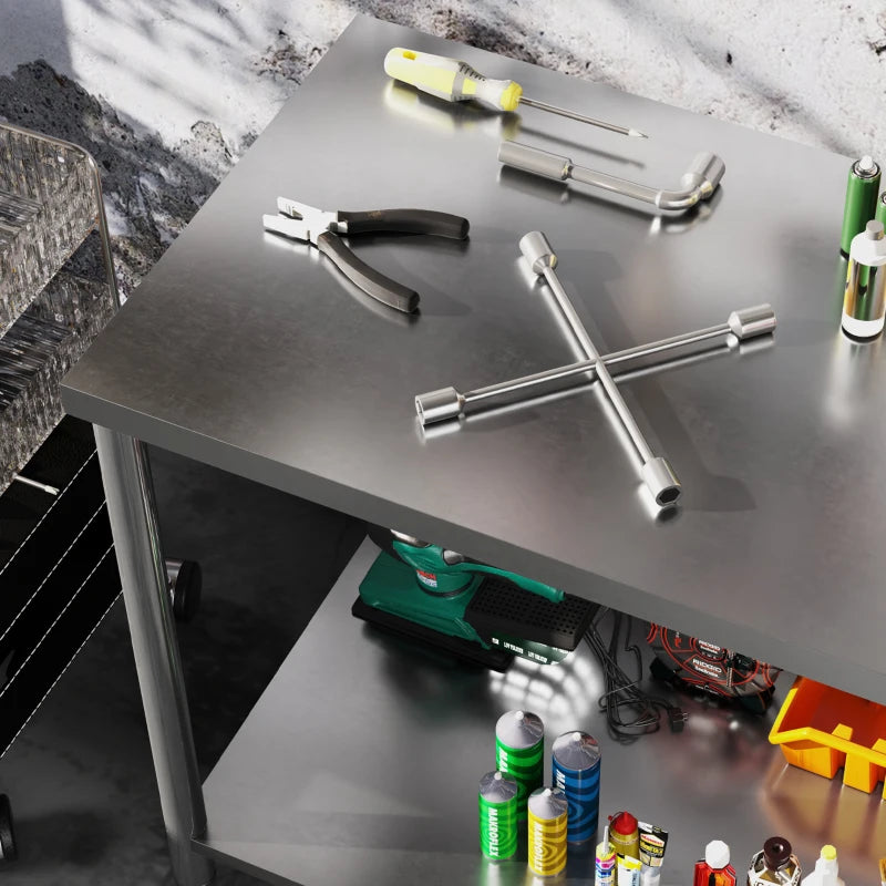 Stainless Steel Workbench, 35 x 24 x 34 Inch, Heavy Duty Work Prep Table with Shelf, Workbench for Kitchen, Garage