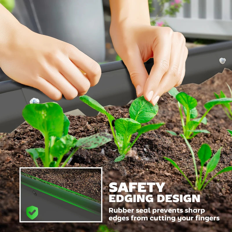 6' x 3' x 1' Large Outdoor Planter Box, Galvanized Raised Garden Bed with Metal Plant Stake, Dark Grey