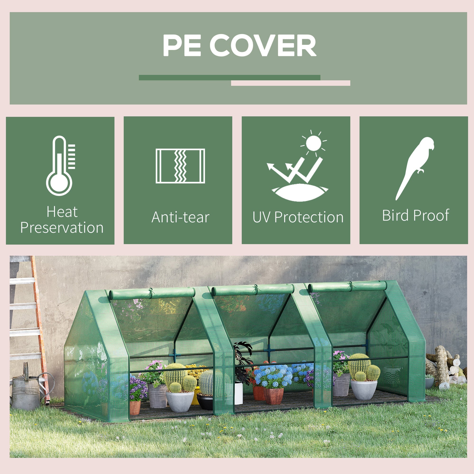 Outsunny Portable Mini Tunnel Greenhouse 106" Zippered Doors for Plants Flowers PE Cover Grow Vegetables Climate Green