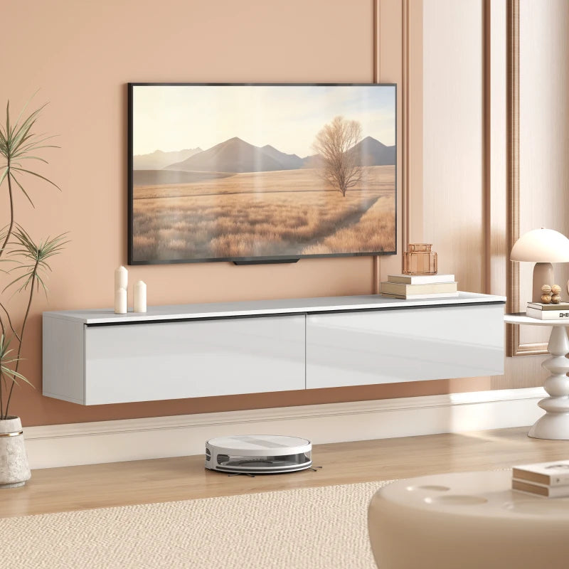 Wall Mounted TV Stand, Floating TV Cabinet with Storage, for TVs up to 80", High Gloss Effect, White