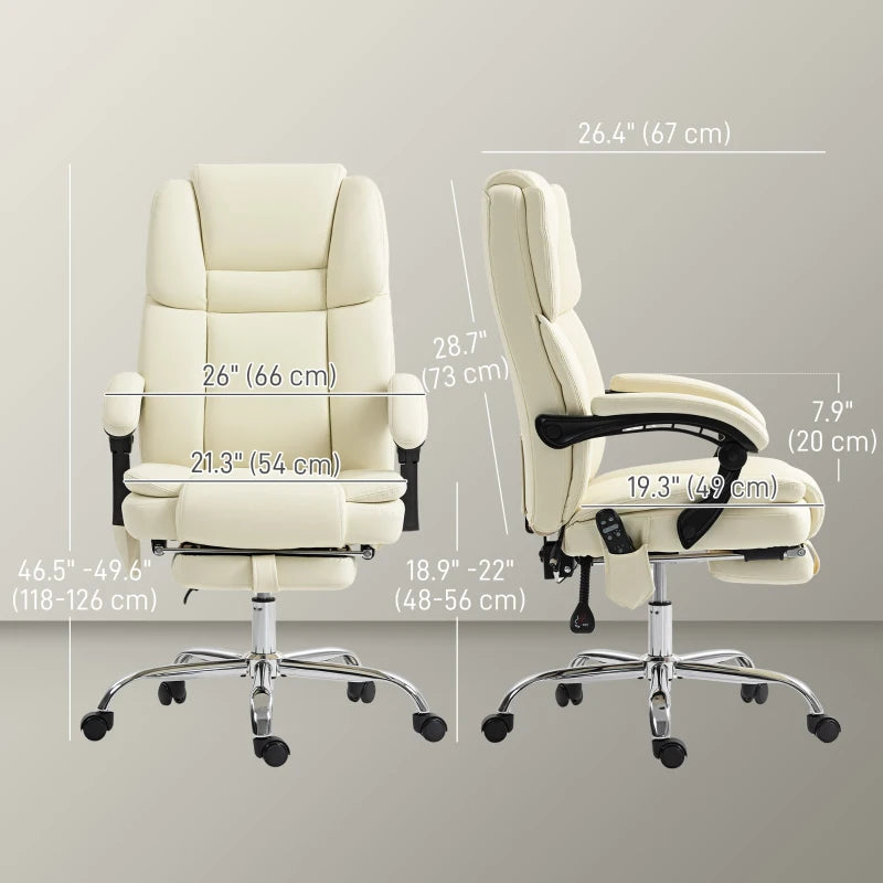 Massage Office Chair, Reclining Executive Office Chair with 6-Point Vibration, Footrest and High Back, White