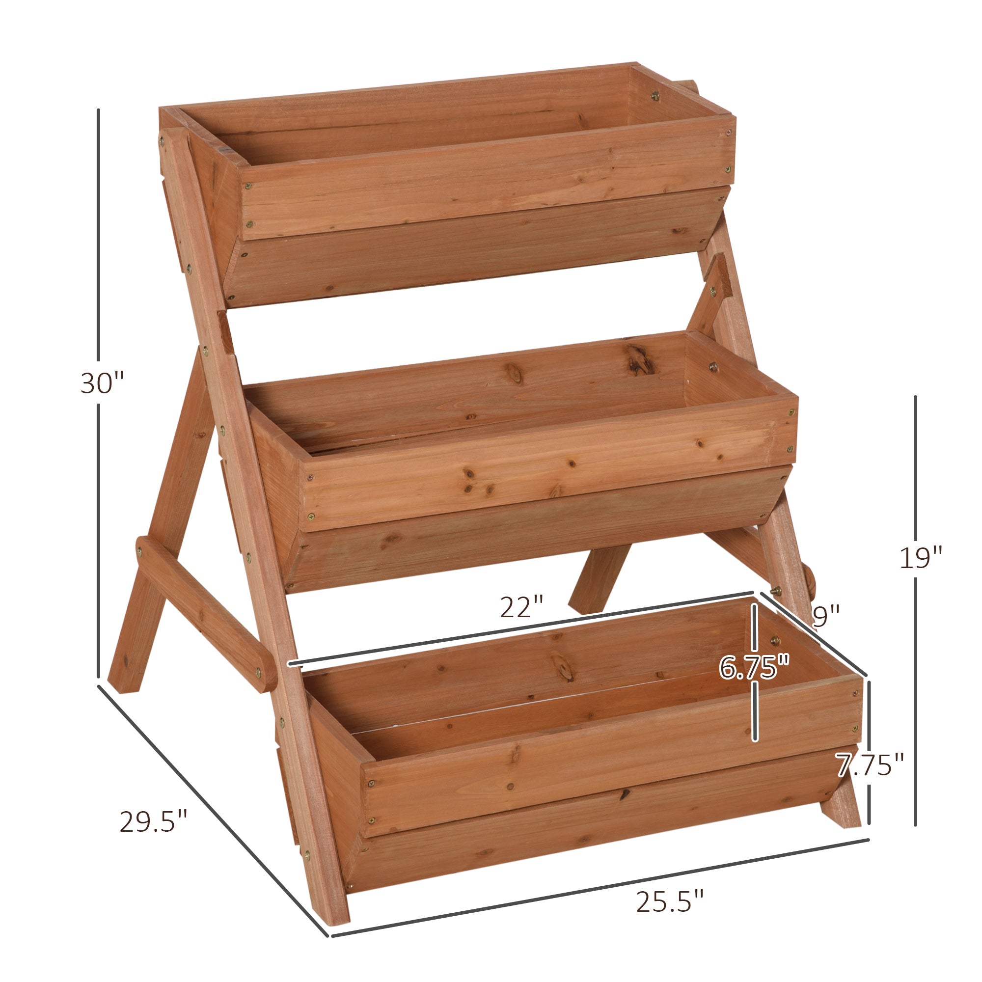 Outsunny 3 Tier Wooden Elevated Garden Bed 26"x30"x30" - Perfect for Growing Flowers, Vegetables, Herbs, Sturdy Design, Brown