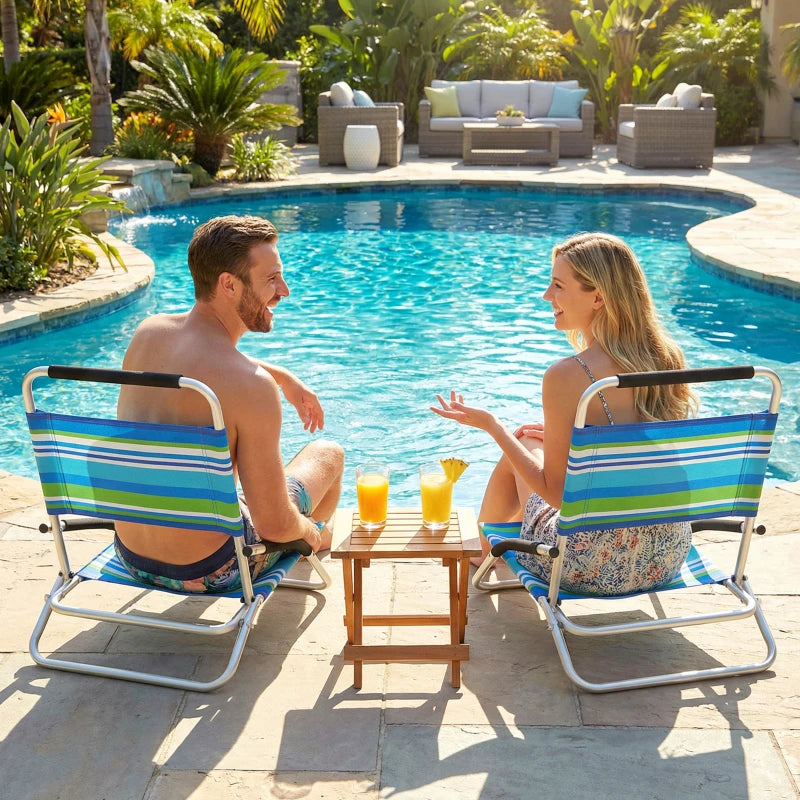 Beach Chair Set of 2, Folding Backpack Beach Chairs, Outdoor Lounge Chair with Hidden Pocket for Patio, Pool