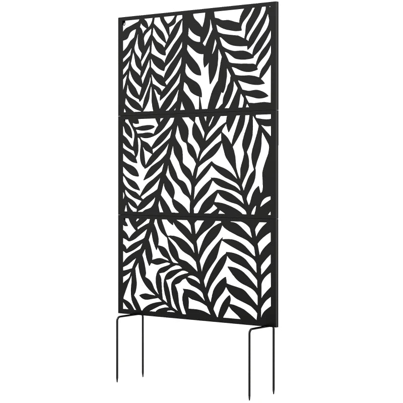 Metal Outdoor Privacy Screen, 72" x 38" Freestanding Outdoor Divider, Black