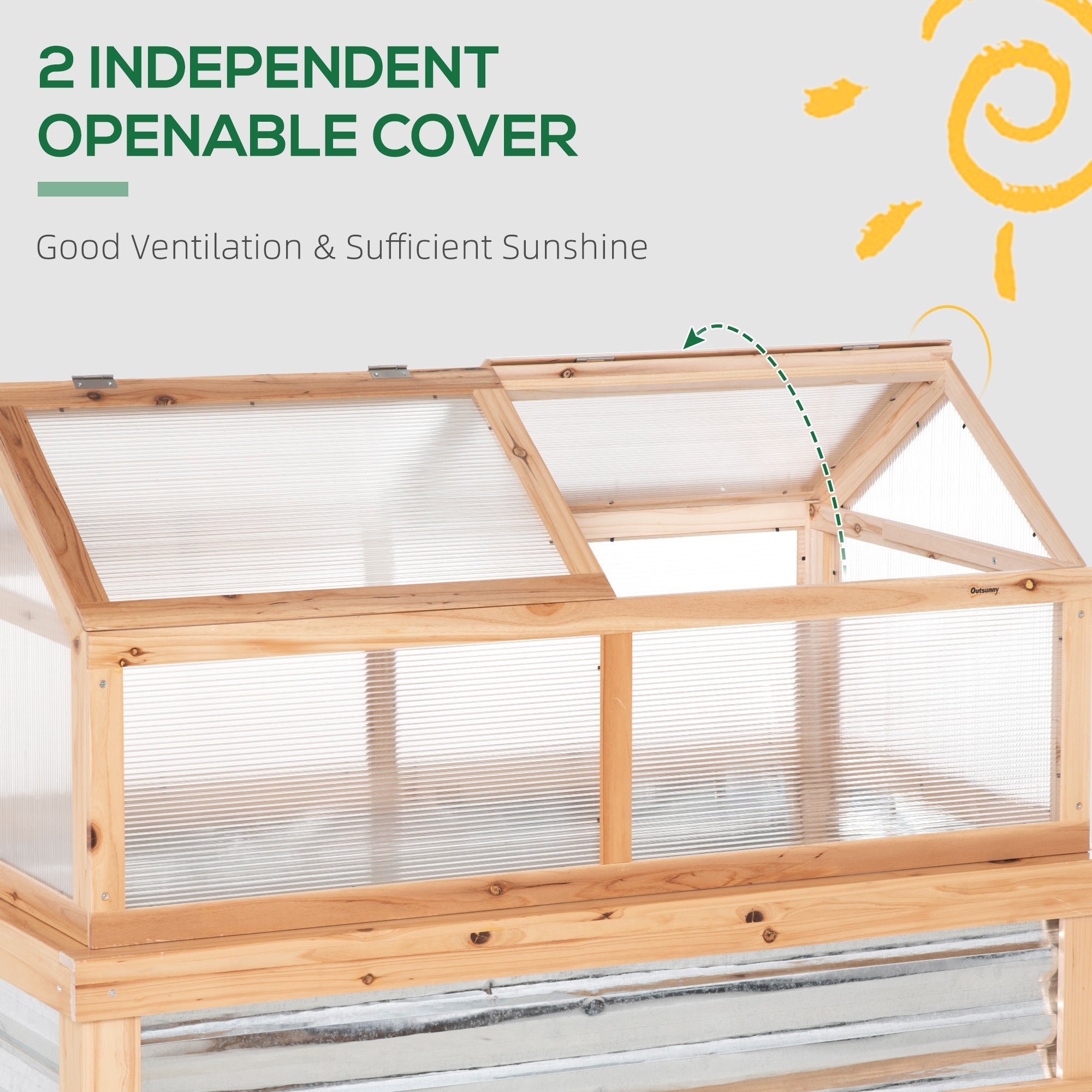 Outsunny 48"x24"x32" Raised Garden Flower Bed Wooden Cold Frame Planter Greenhouse Pointed Open Roofs Natural