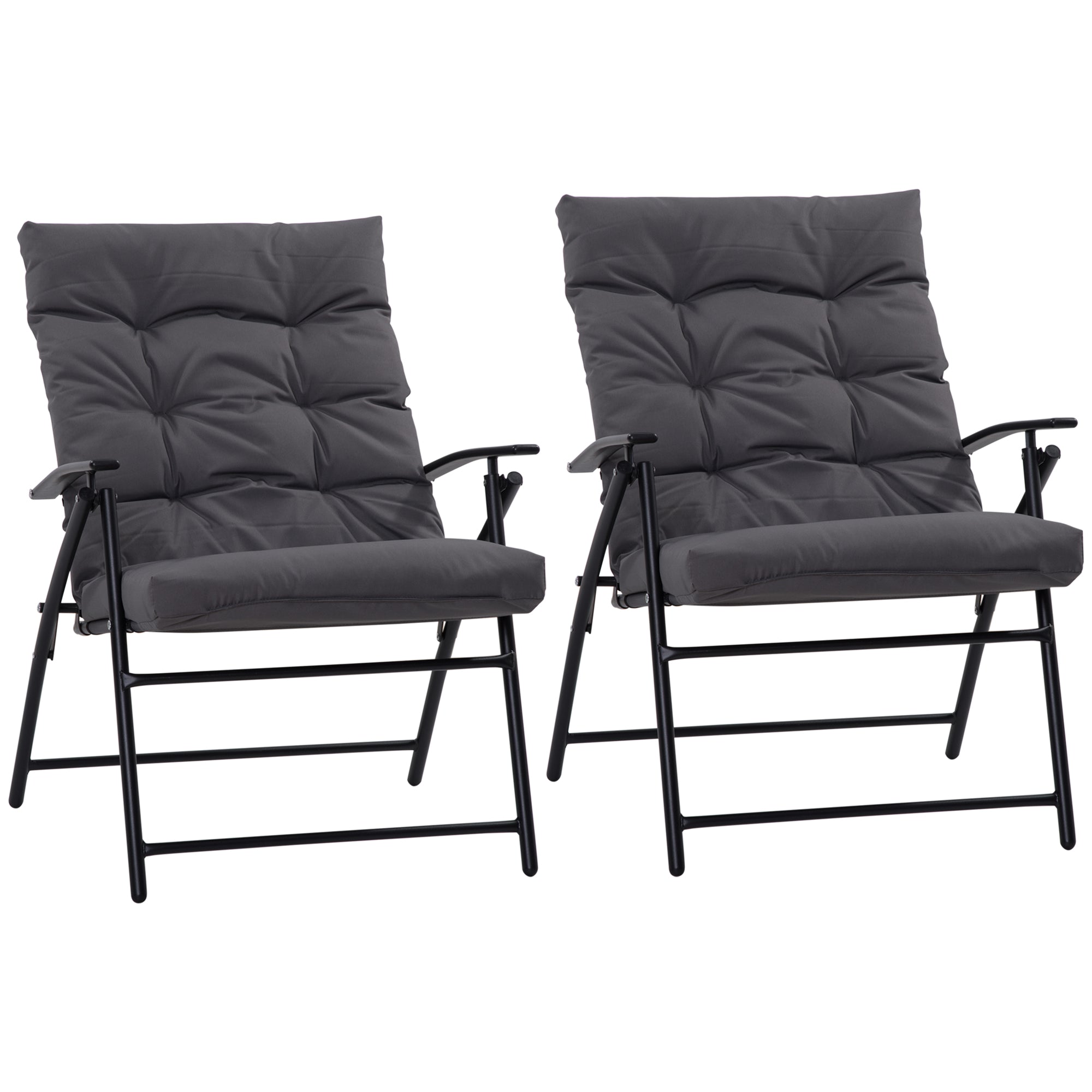 Outsunny Padded Folding Chair Set of 2 with Adjustable Backrest for Outdoor Camping Grey