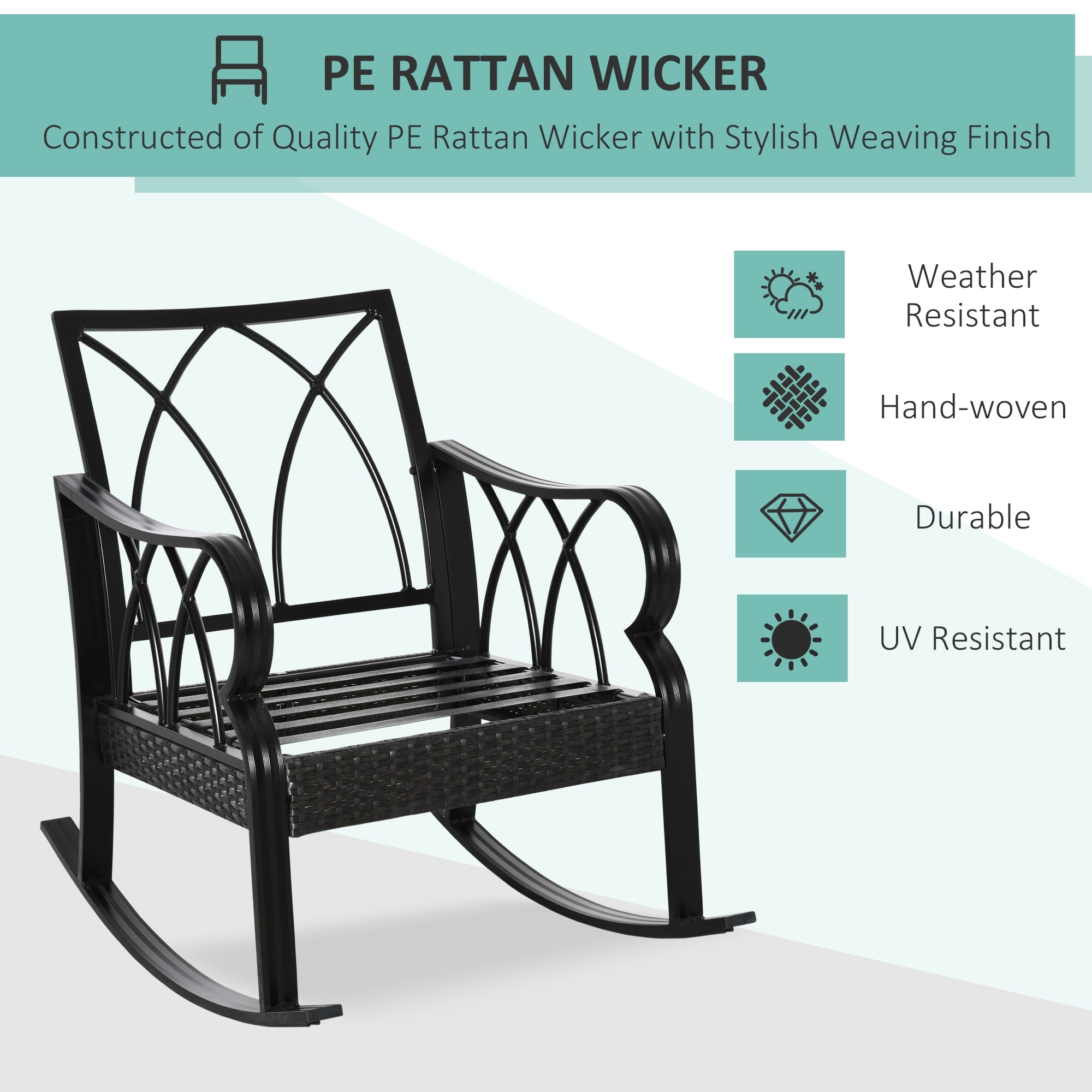 Outsunny Wicker Rocking Chair Outdoor with Cushions for Garden Patio Backyard Khaki