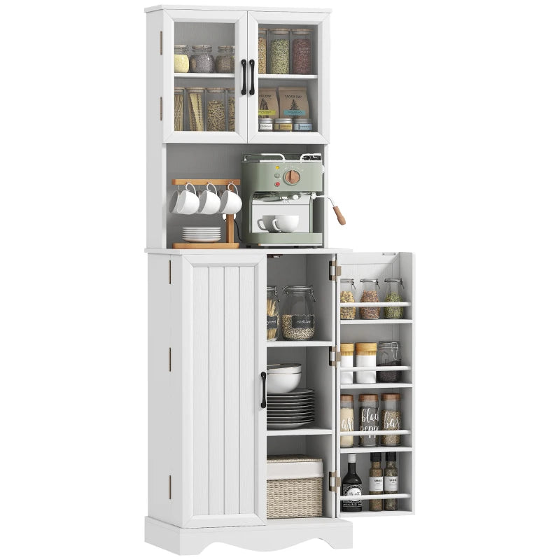 71" Kitchen Pantry Cabinet, Freestanding Kitchen Hutch with 8 Door Shelves, Adjustable Shelf and Acrylic Doors, White