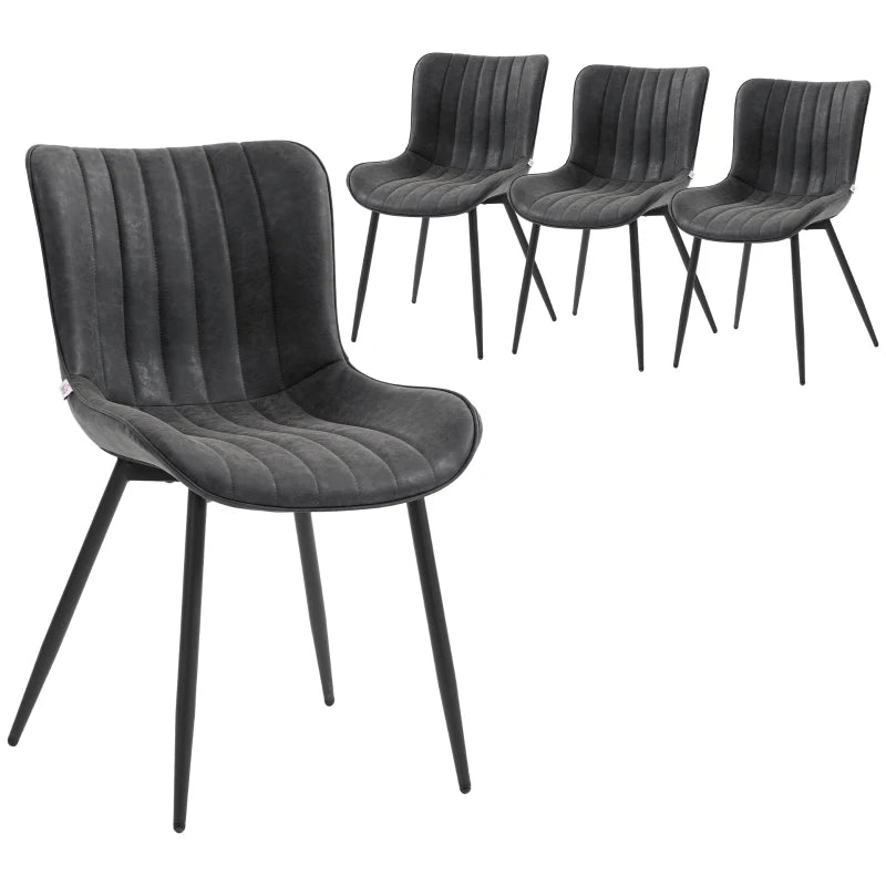 Dining Chairs Set of 4, PU Leather Upholstered Kitchen Chairs with Backrest and Steel Legs, Black