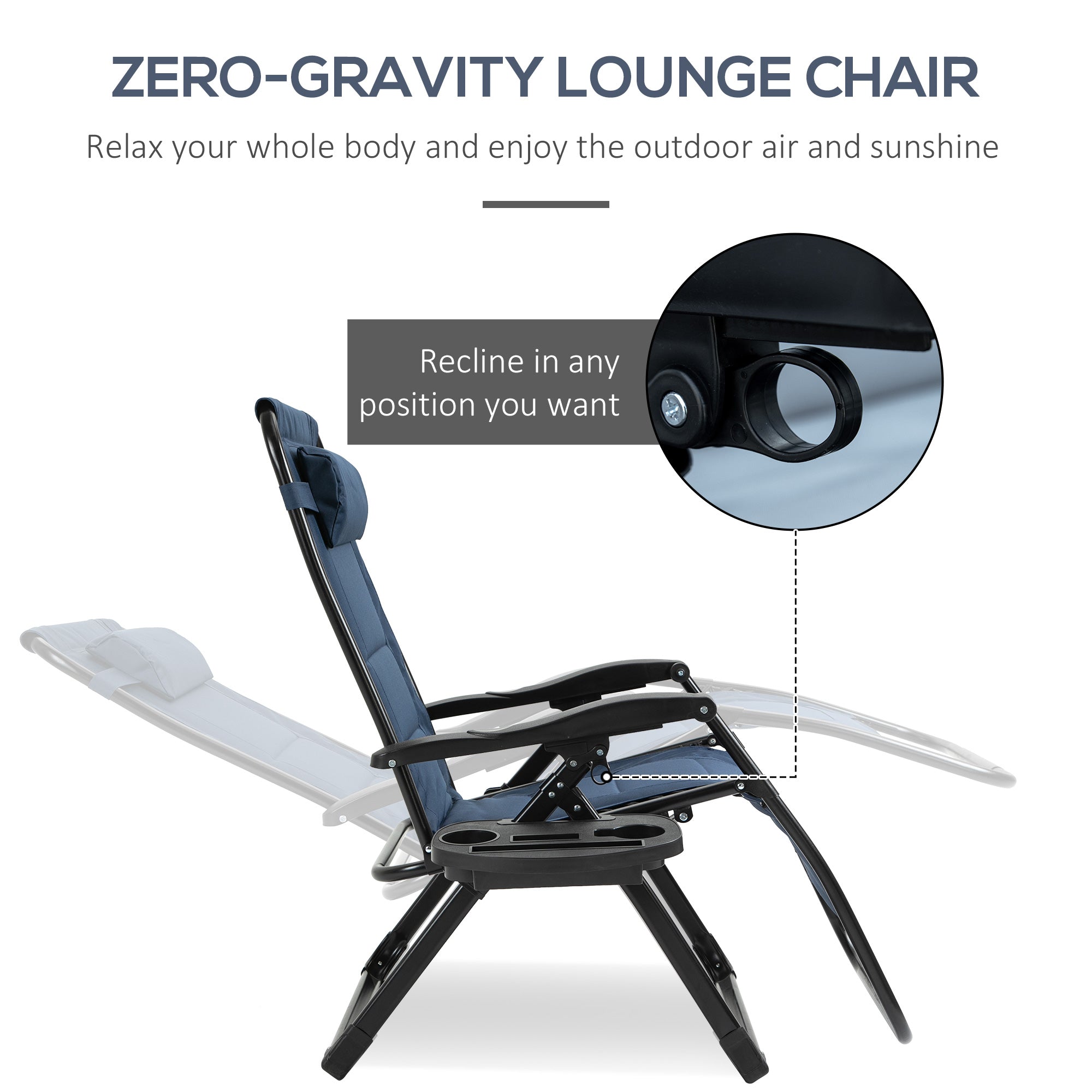 Outsunny Zero Gravity Lounger Chair, Padded Folding Reclining Patio Chair with Cup Holder, Headrest, for Poolside, Camping, Blue