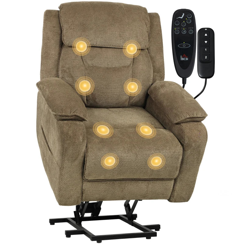 Power Recliner Chair with Massage, Electric Lift Chair for Elderly with Side Pockets, 2 Memory Positions, Remote, Brown