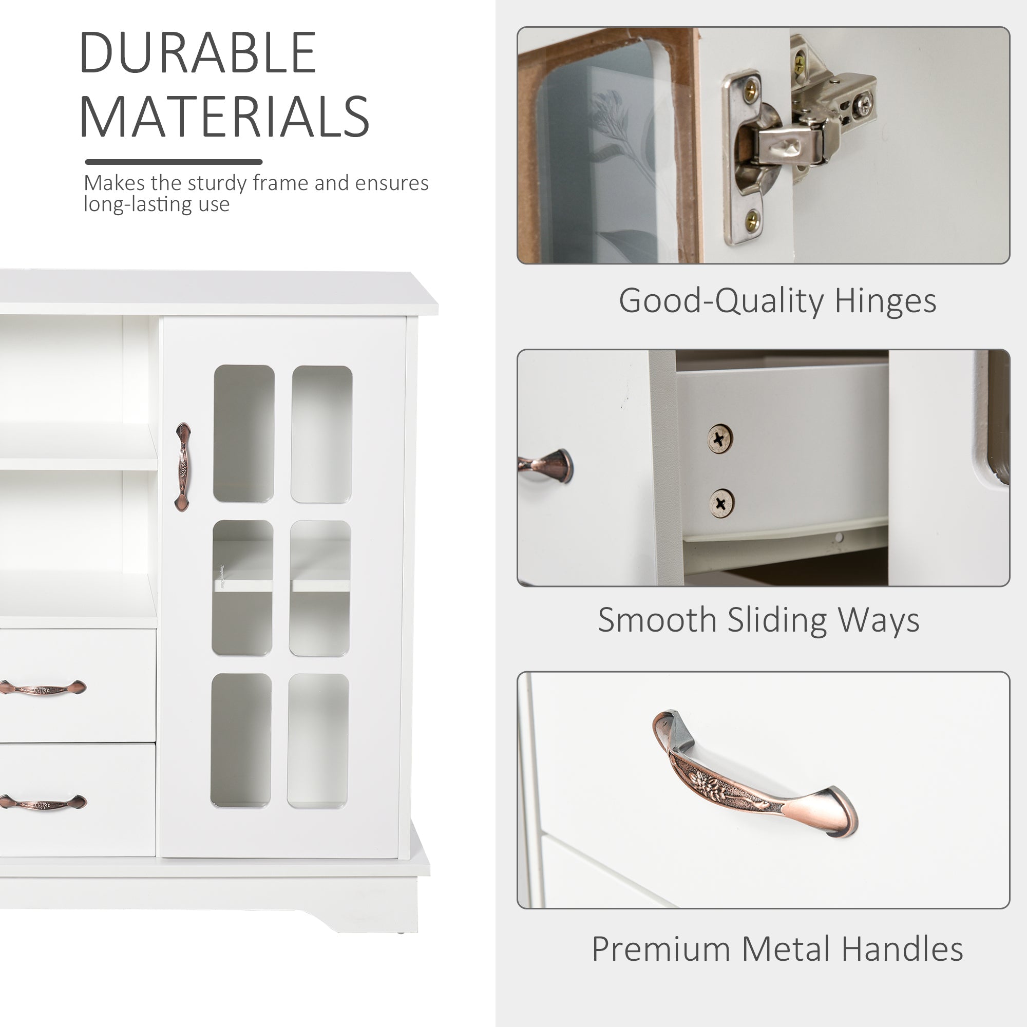 HOMCOM Elegant Buffet Bliss: Kitchen Sideboard with 2 Drawers, Glass Doors for Coffee Bar Storage, White Finish