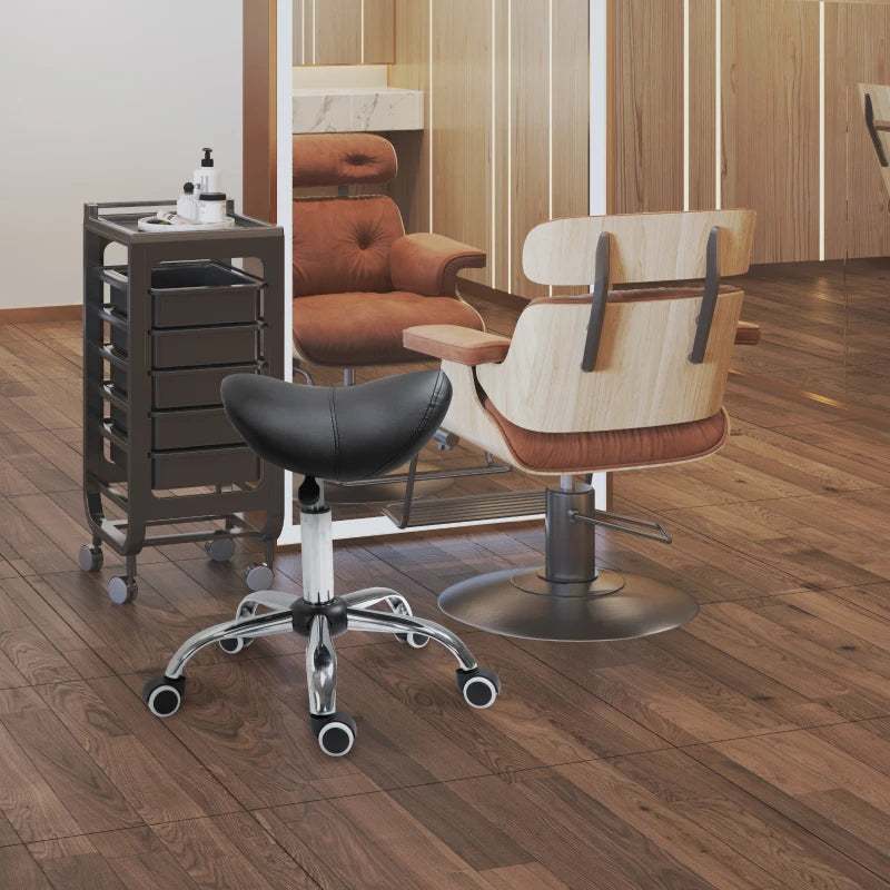 Adjustable Hydraulic Rolling Salon Stool Swivel Saddle Chair Spa Beauty Seat PU Leather, Black