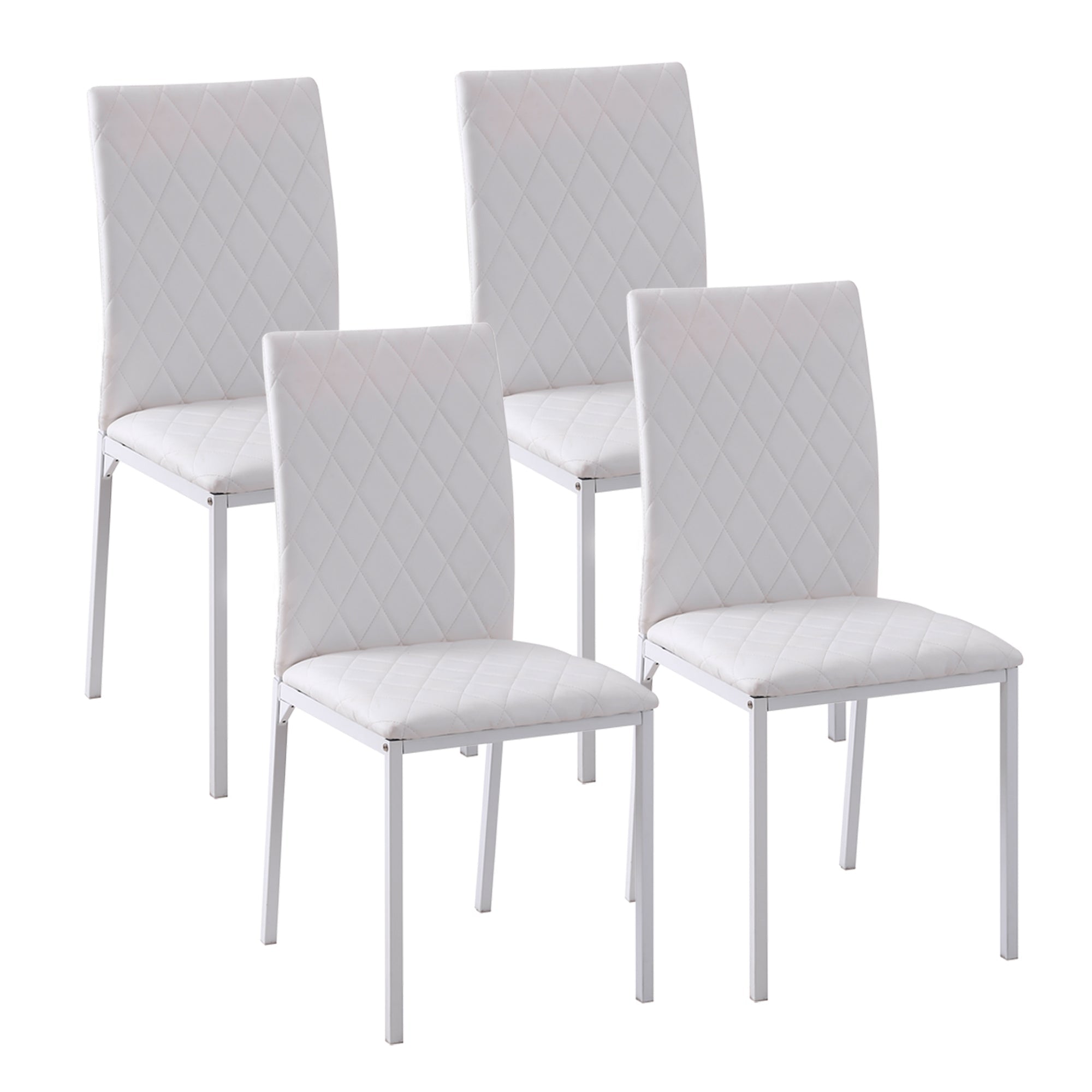HOMCOM Modern Set of 4 Upholstered Faux Leather Dining Accent Chairs with Metal Legs for Kitchen White