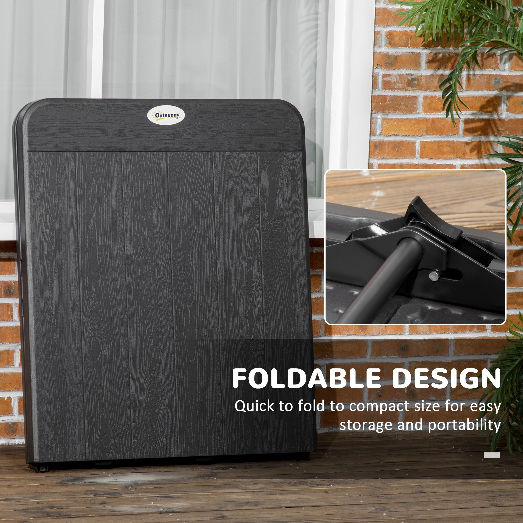 Outsunny Foldable Patio Dining Table for 6, Rectangular Outdoor Table for Garden Lawn Backyard, Dark Grey