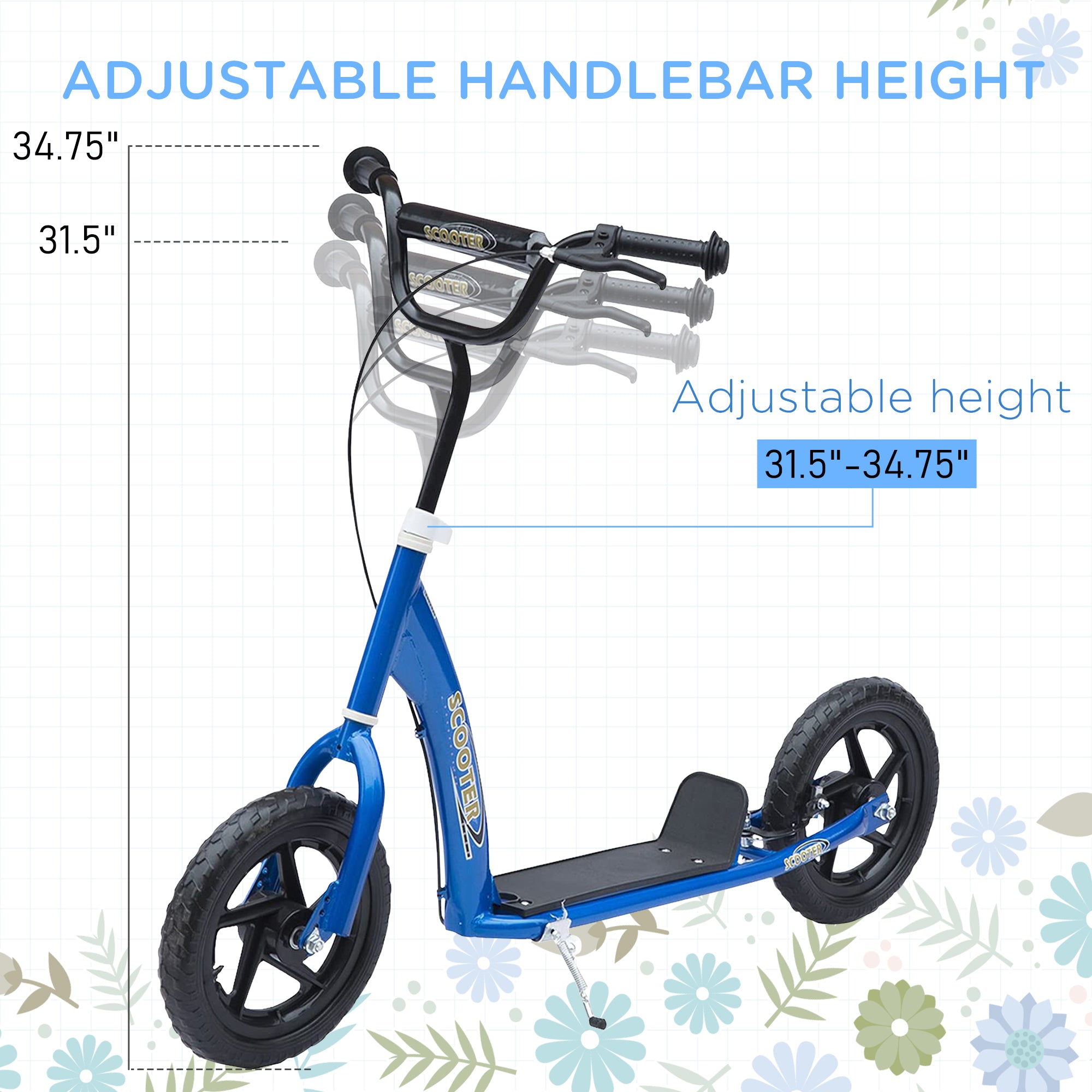 HOMCOM Kids Scooter Street Bike with 12 Tire for Ages 5+ Ride on Toy Blue