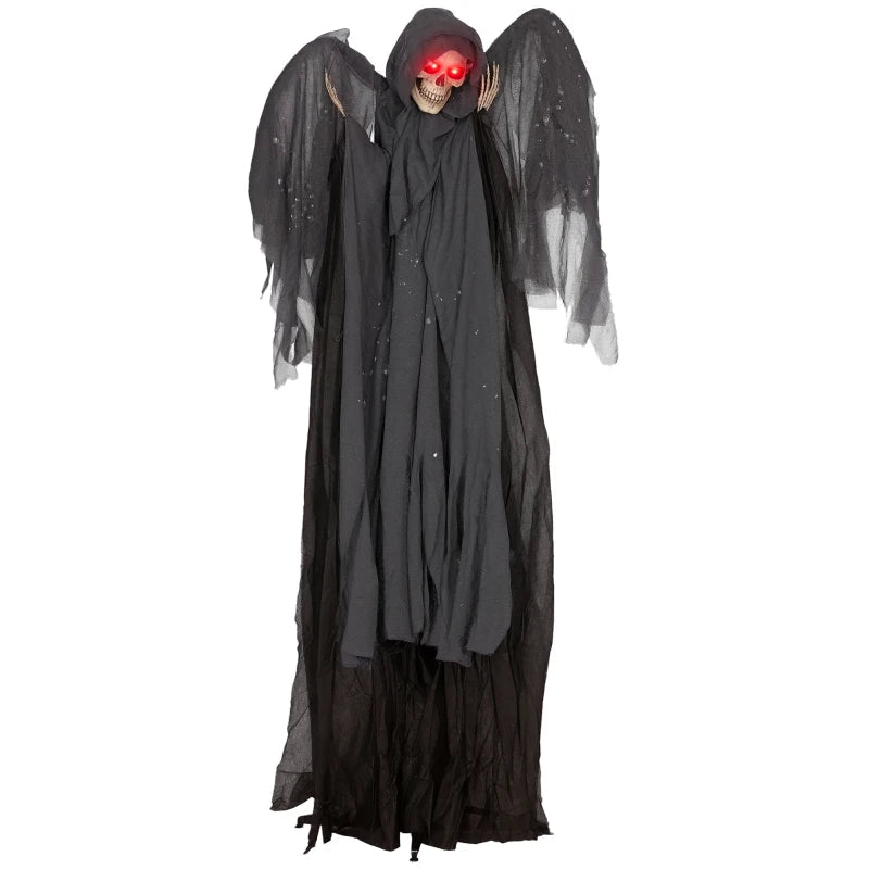 HOMCOM 6.4' Life-Size Winged Grim Reaper – Animated Halloween Decoration, Light-Up Eyes