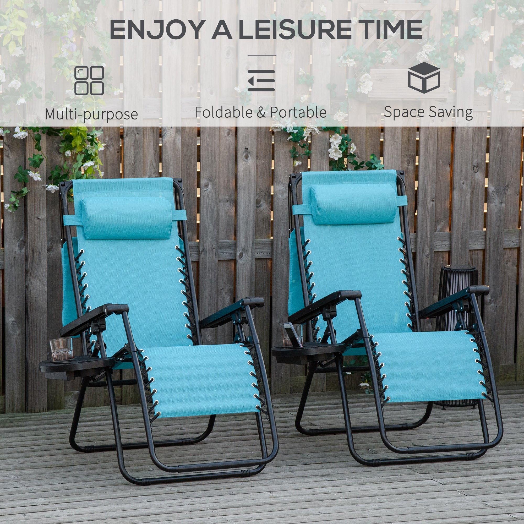Outsunny 2 piece Zero Gravity Chair Adjustable Patio Lounge Chair Reclining Seat W/ Cup Holder & Canopy Shade